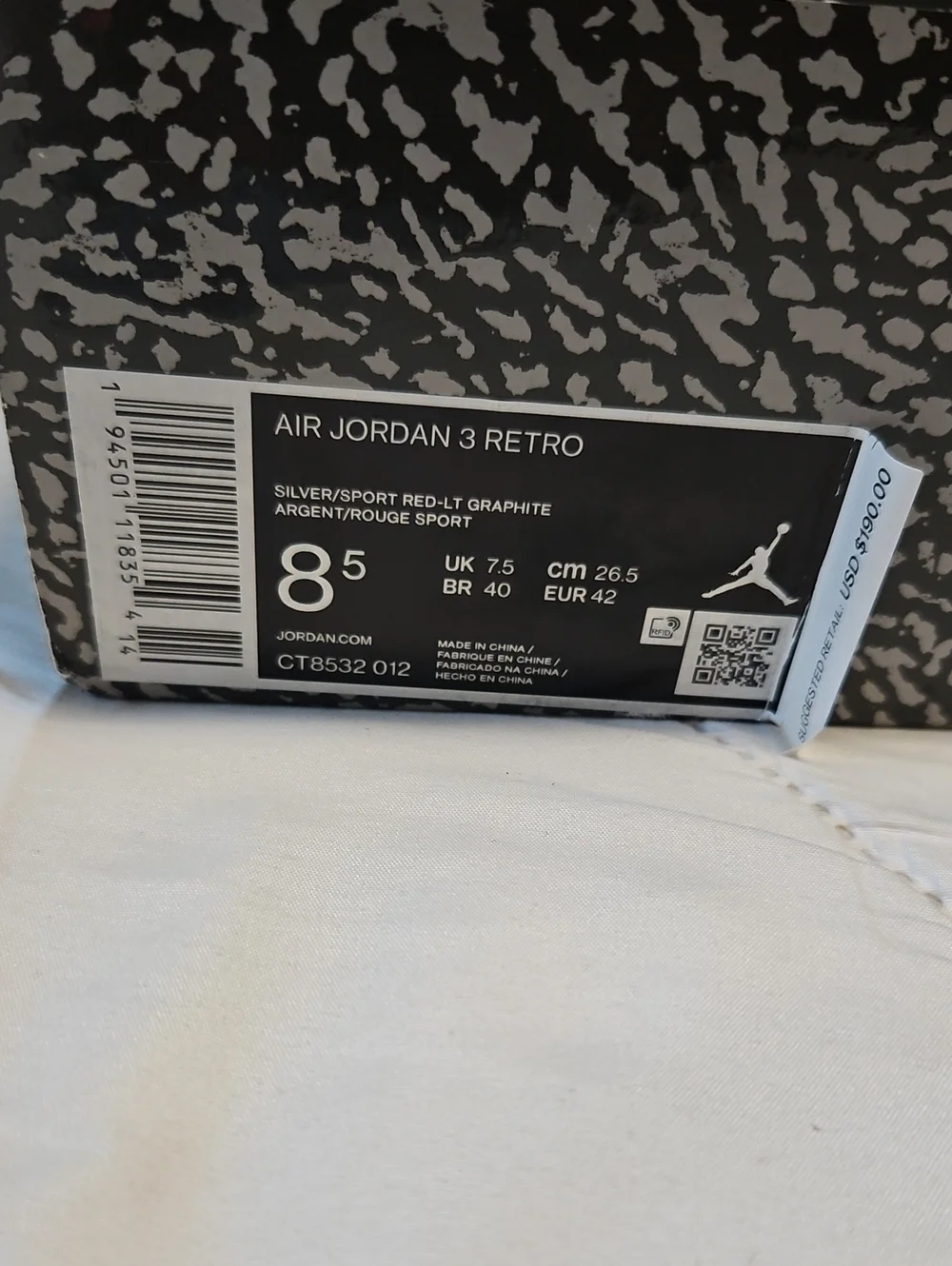 Jordan Men’s Grey and Black Retro Sneakers with Elephant Print
